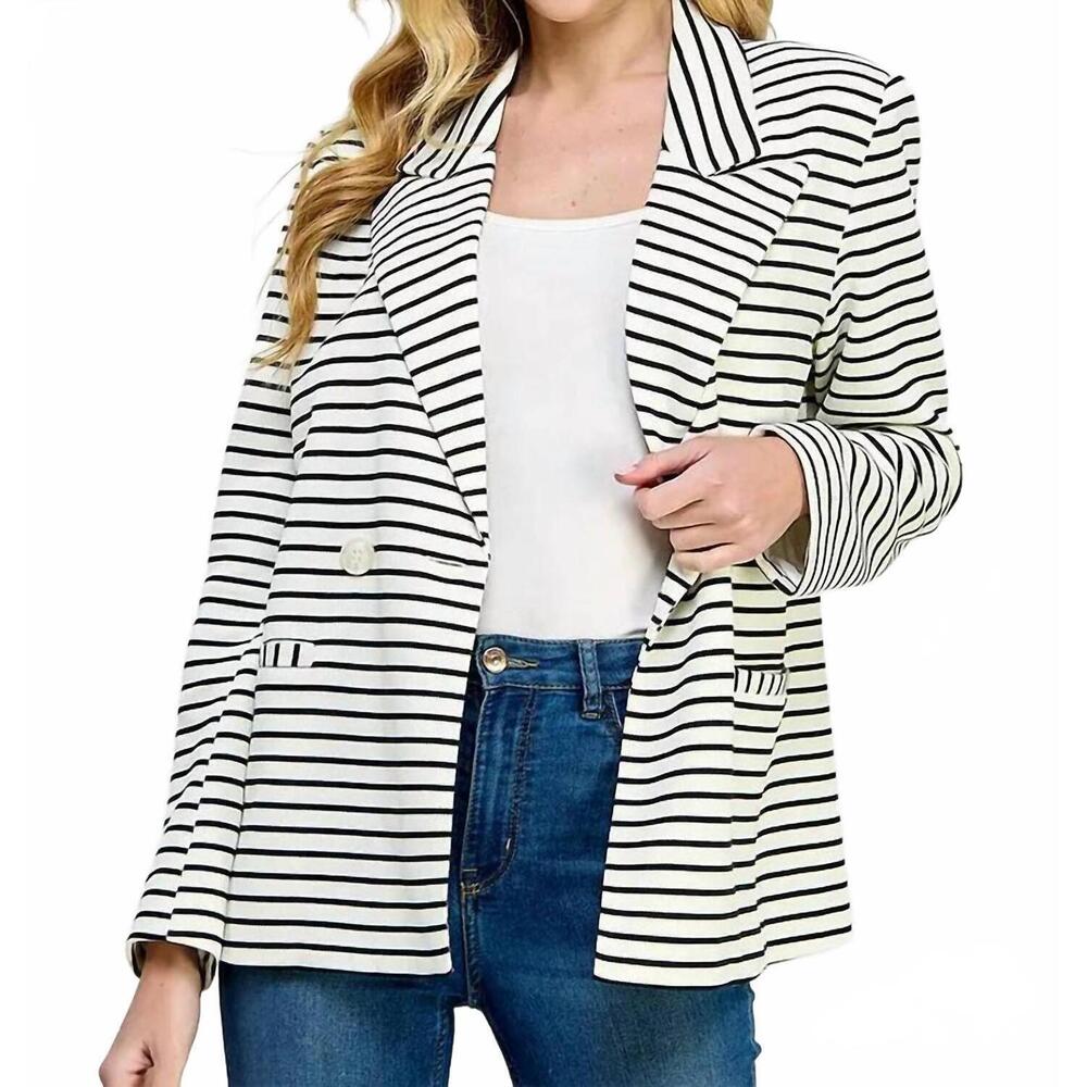 NEW ELLISON striped double breasted blazer in black white stripe